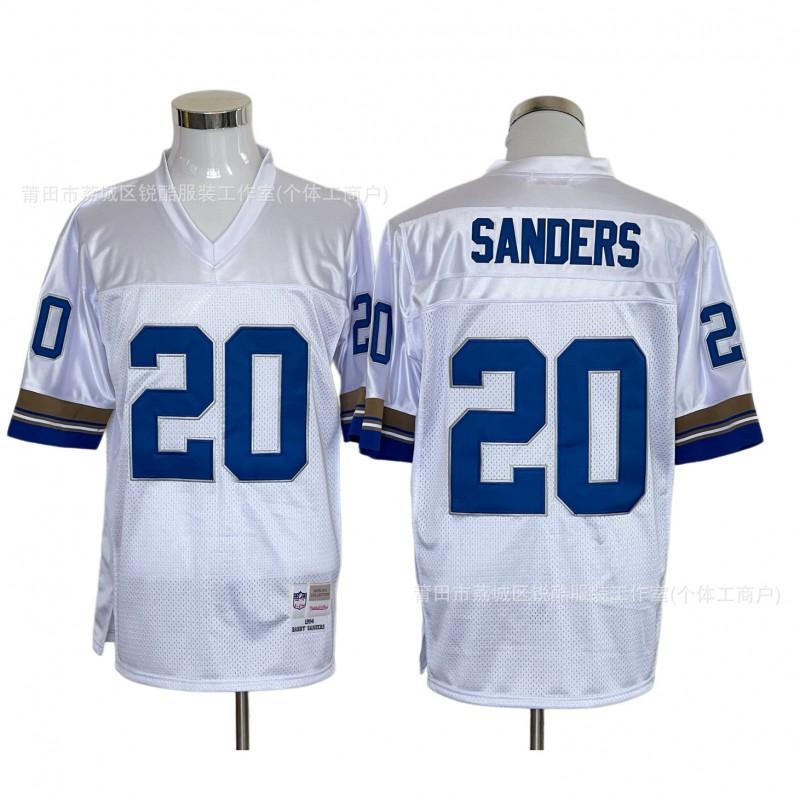NFL Detroit Lions 20 Sanders Retro Football Jersey Vintage Embroidered Training Mesh Uniform Men Women