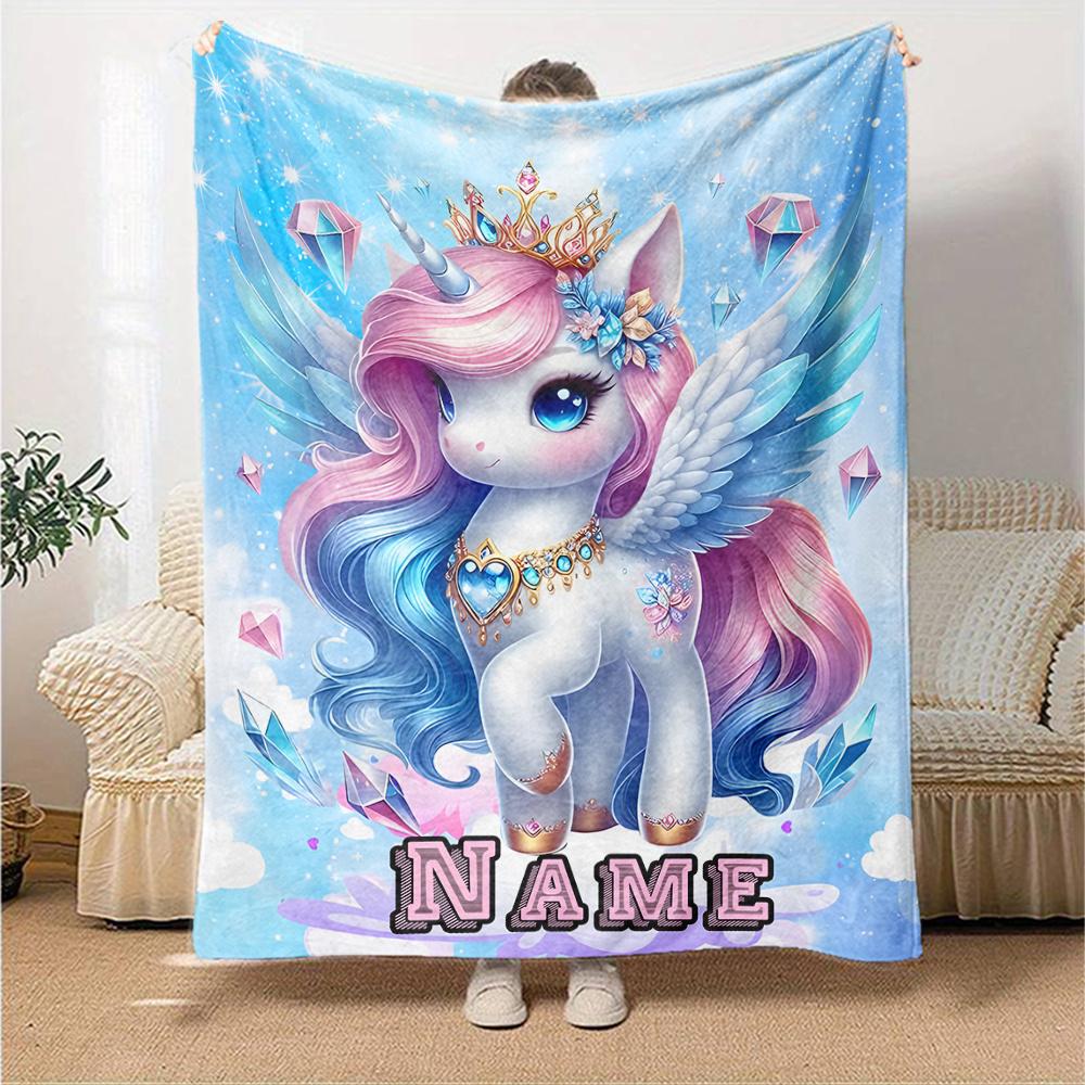 Unicorn Fantasy Floral Four Seasons Blanket Customized With Your Name Lightweight And Warm Perfect Gift For Home Office Camping Sofa Travel Beach
