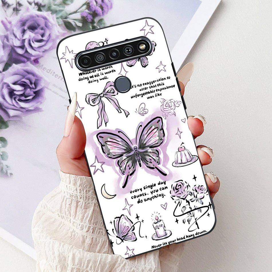 Для LG K41S K51S 2020 Элегантный Чехол для Телефона с Цветочным Котом, Для LG K41S K51S LM-K410 LM-K510 Черный Силиконовый Мягкий Чехол