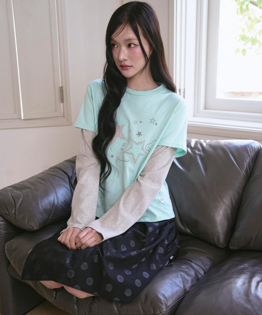 THE GREEN LAB Star Patch St Layered T-Shirt [Mint]