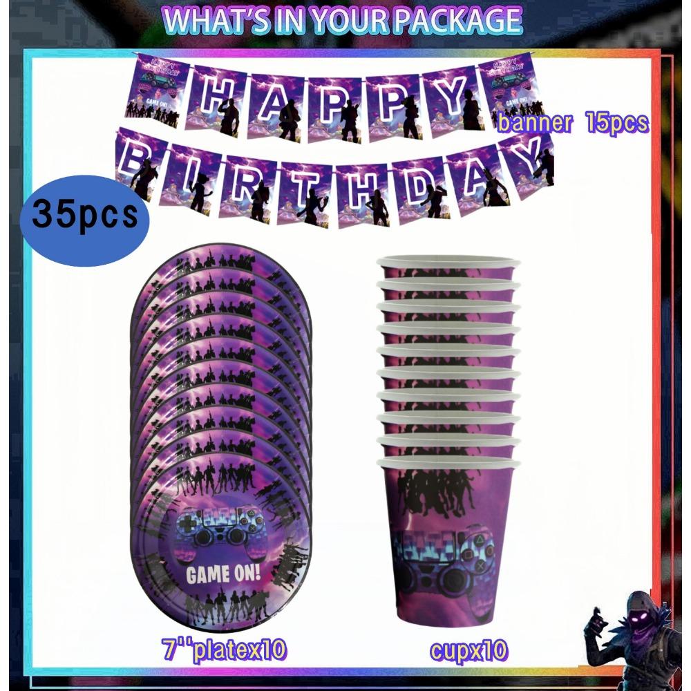 Игровой автомат Fortnition Декорации для дня рождения Набор посуды на 10 человек Задний фон Воздушный шар с альпакой Для детского праздника