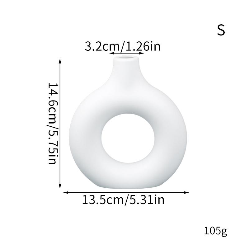 Donut Plastic Vase White Black Pink Cute Round Vase Flowerpot Ornaments for Living Room Dining Table Office Home Decor