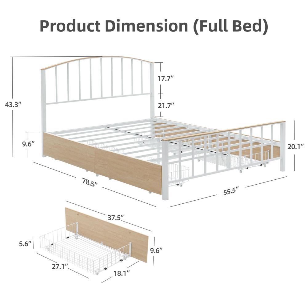 Кровать-платформа размера «queen-size» с 4 ящиками для хранения вещей, каркас кровати с изголовьем и изножьем, пружинный блок не требуется