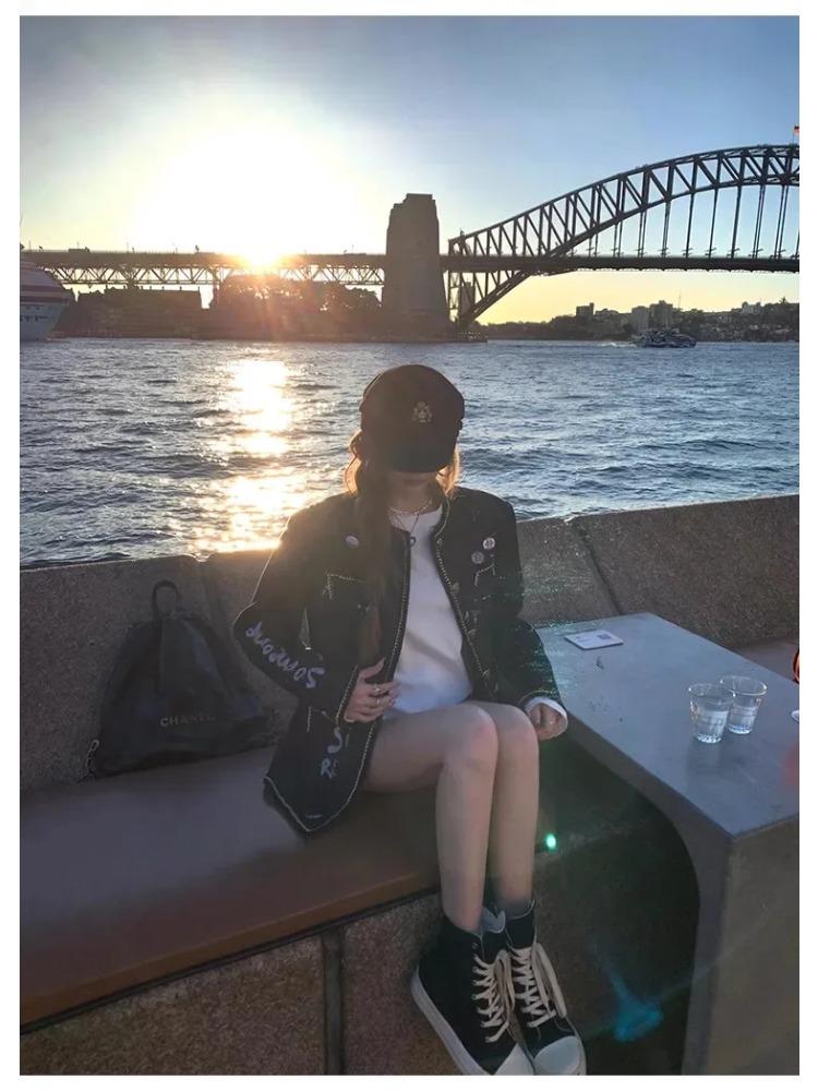 2024 Autumn Denim Vintage Jackets Women Classic Elegant Round Collar Loose Coat Korean Fashion Long Sleeve 2000s Retro Outerwear