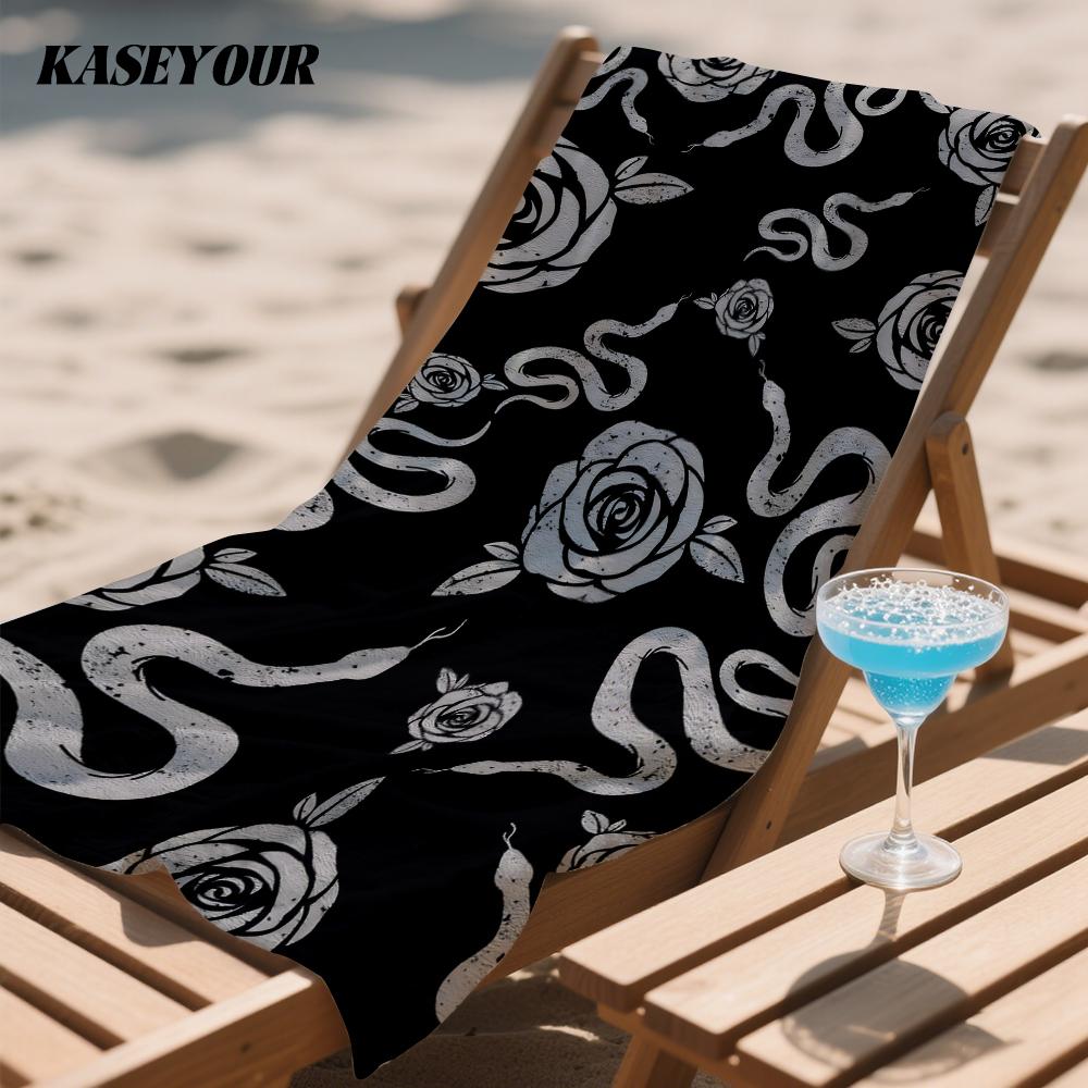 Rose Snake Print Oversized Microfiber Beach Towel Sand Proof Quick Dry, Absorbent for Swimming Pool Travel Camping