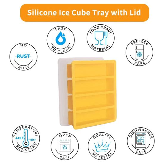 Силиконовый лоток для льда с 4 отделениями, пищевой, легко вынимаемый, без BPA, летний холодильник, длинная ледяная полоска, пресс-форма для масла, кухонные принадлежности