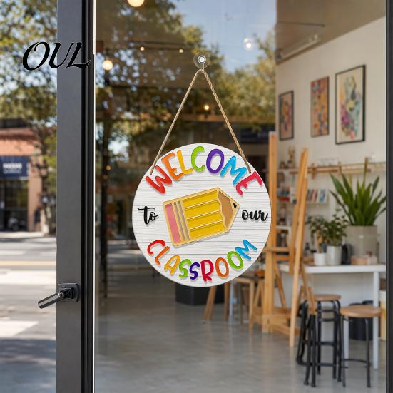 Classroom Decor Sign Wooden Welcome for Door, to Our Round Door Hanging Hanger, Front Sign, Back School Preschool Decoration