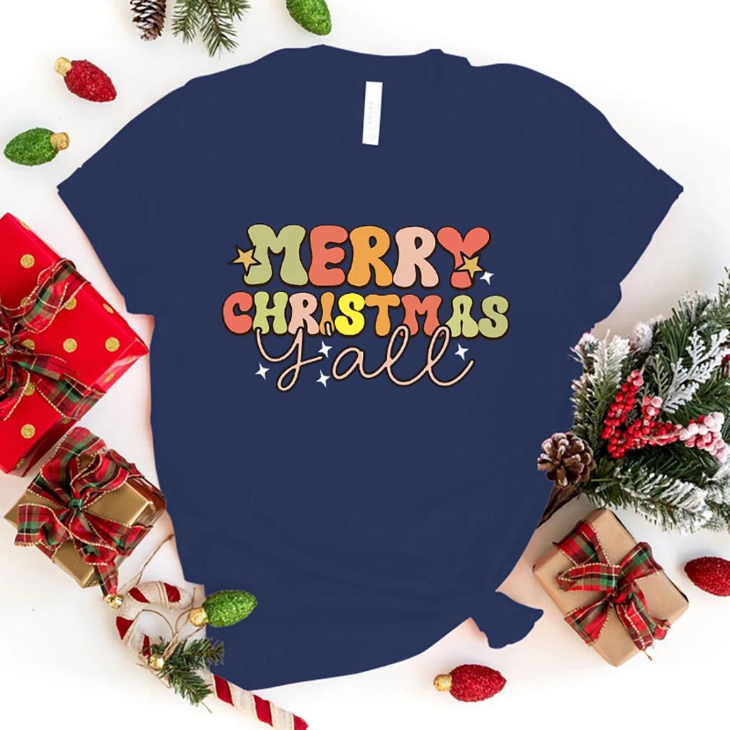 Горячая футболка Merry Christmas Y'All для мужчин/женщин, забавная футболка с принтом, повседневная, крутая, уличная, модная футболка, футболка для пары в стиле хип-хоп