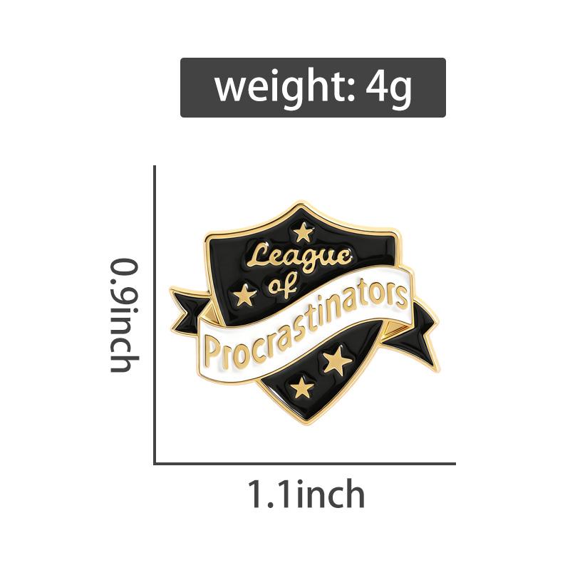 League of Procrastinators Enamel Pins Shield Collar Brooches Lapel Badges Black Punk Jewelry Decorations Gift for Friends