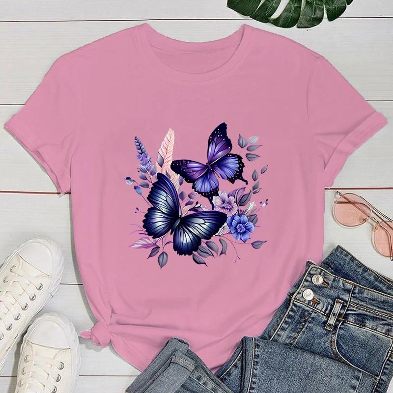 (Премиум-футболка)Лидер продаж Цветы Бабочки Футболки Женские Летние Крутые Короткие Рукава Индивидуальная Футболка Харадзюку