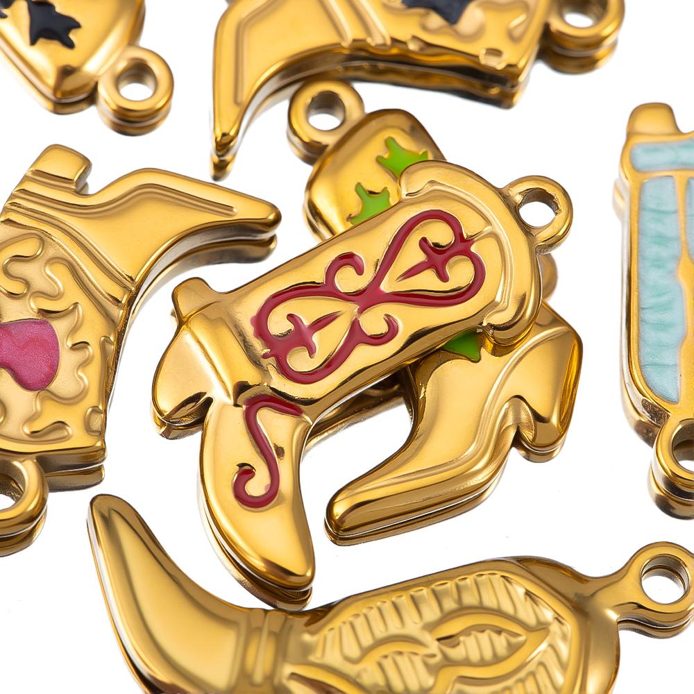 5pcs/lot Stainless Steel Gold Color PVD Plated Boots Charms Pendant DIY Necklace Bracelet Earring Jewelry Making Accessories