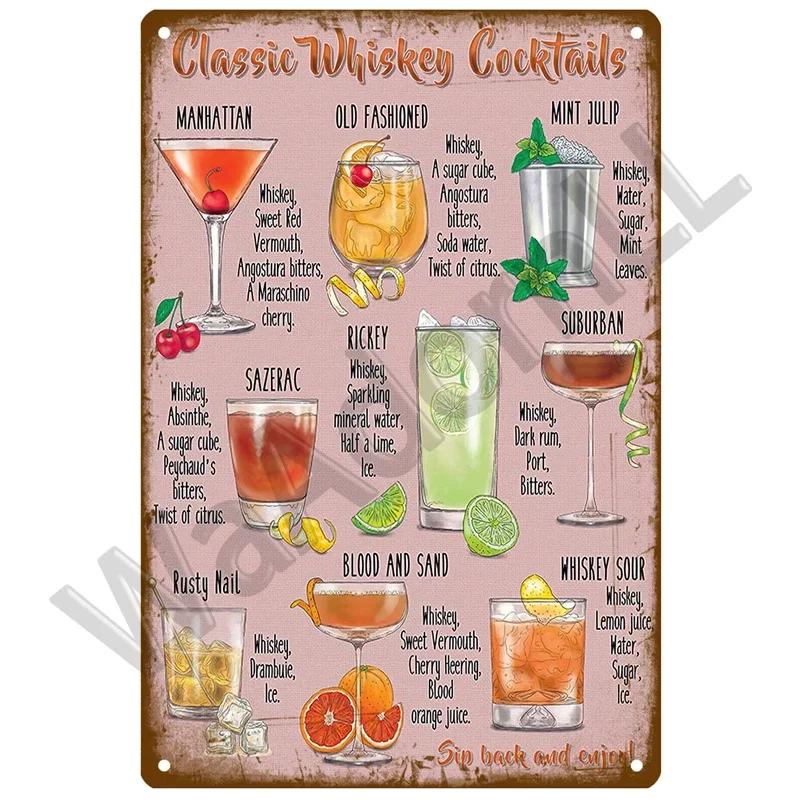 Metal Sign Vintage Tin Signs Retro Decorations Gin & Tonic Cocktail Plate Decorative Poster Plaque Bar Kitchen Home Wall Decor