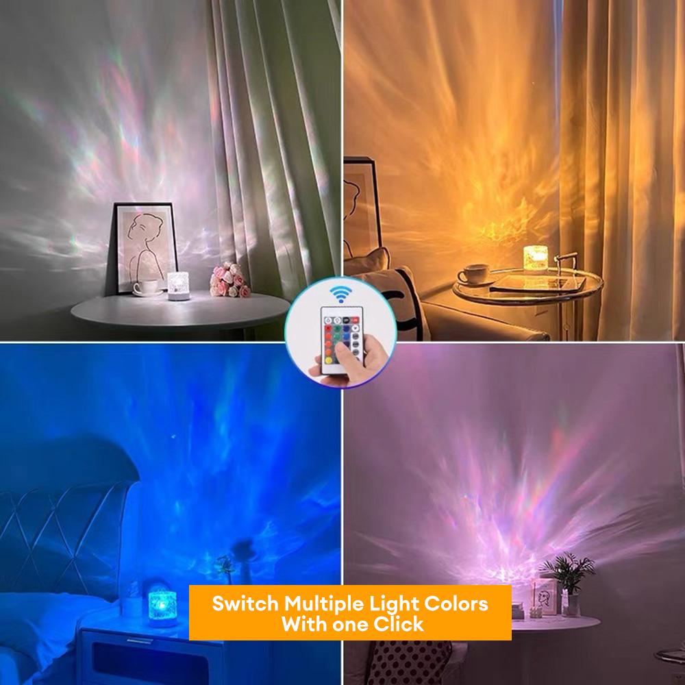 Water Crystal Lamp16 Colors RGB Water Ripple Projector Night Light USB Rotating Crystal Table Lamp Dimmable For Bedroom Bedside