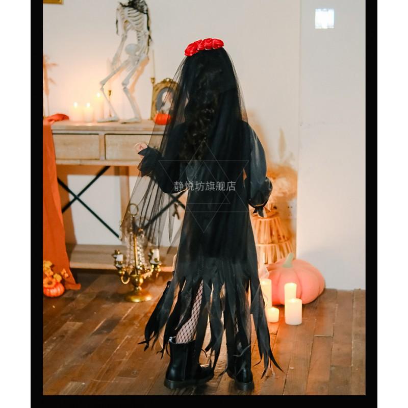 Halloween Vampire Costume Girls Dress Witch Elf Stage Party Gown Kids Cosplay Outfit