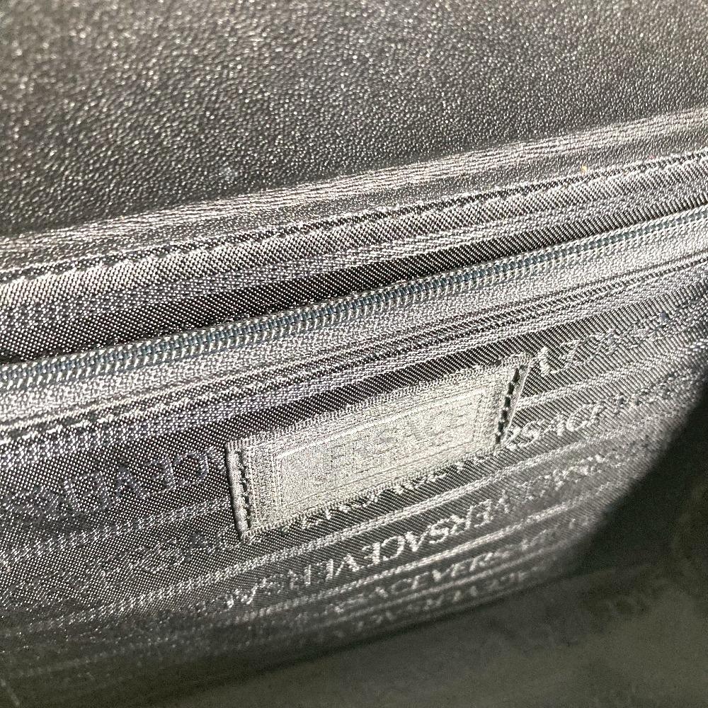 VERSACE vintage Sunburst Logo Vanity Bag Hand Bag Patent Leather Black/Gold