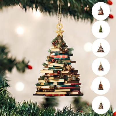 2D Акриловая Плоская Печать Книги Подвеска Домашний Дерево Окно Подвесной Декор Подарок для Любителей Книг Креативное Украшение Книга на Рождественскую Елку