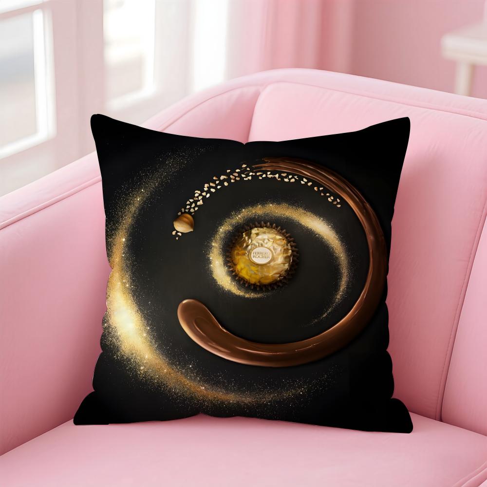 Style Of FFerrero Rochers Chocolates Logo Cushion Cover Pillowcase Short Plush Invisible zipper Room Sofa Cushion Cover