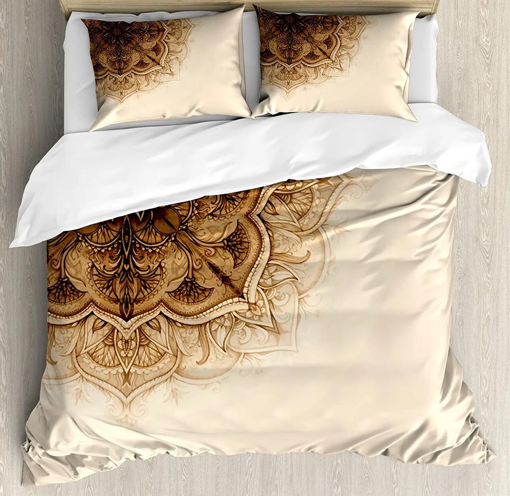 Henna Bedding Set Comforter Duvet Cover Pillow Shams South Asian Mandala Design with Vibrant Color Bedding Cover Double Bed Set