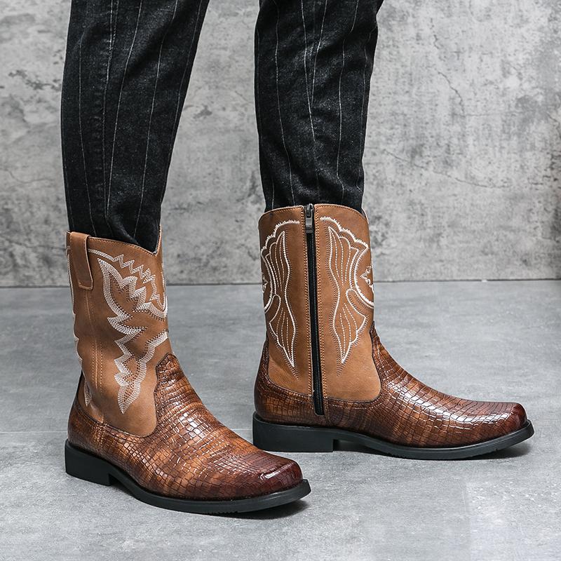 Fashion 2024 Men's High Quality Winter Crocodile Pattern Boots Fashion Trends Embroider Versatile Boots Comfort Soft Sole Driving Boots