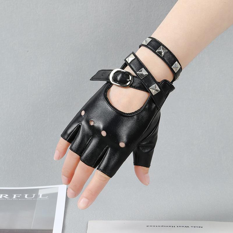 Women's Gothic Rivet Half-Finger Gloves - Punk Anime Stage Performance Style