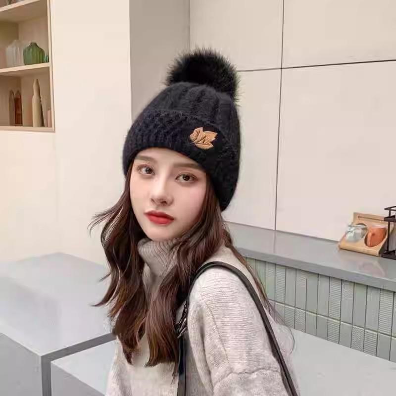 Korean Style Women's Winter Hat: Fashionable Rabbit Wool, Velvet-Lined, Warm Knitted Pullover.