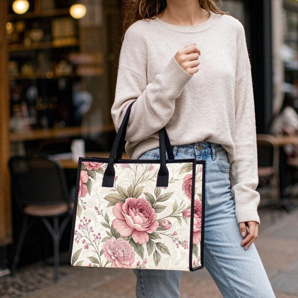 Elegant Floral Print Tote Bag for Women Fashion Casual Large Capacity Handbag for Daily Use Shopping Travel Shoulder Bag