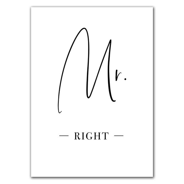 Минималистская цитата настенное искусство скандинавская картина на холсте Mr, Right картинки для дизайна дома гостиная без рамки