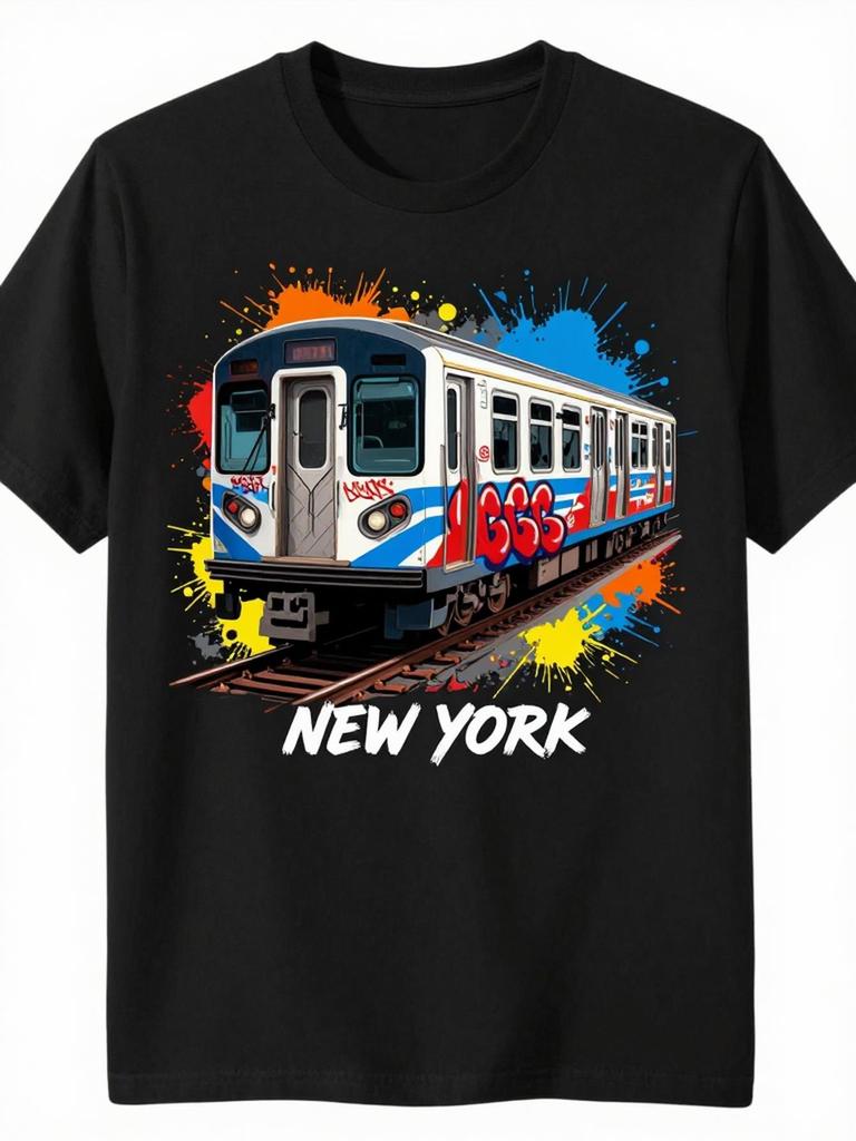 Teenager'S New York City Subway Graffiti Graphic T-Shirt Retro Vintage NYC Train Design with Bold Wh