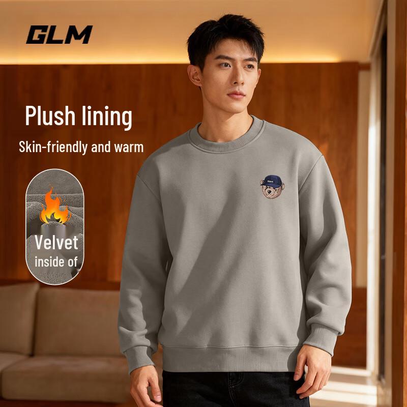 GLM Men's Alun Fleece Warm Round Neck Hoodie with JGL Bear Design