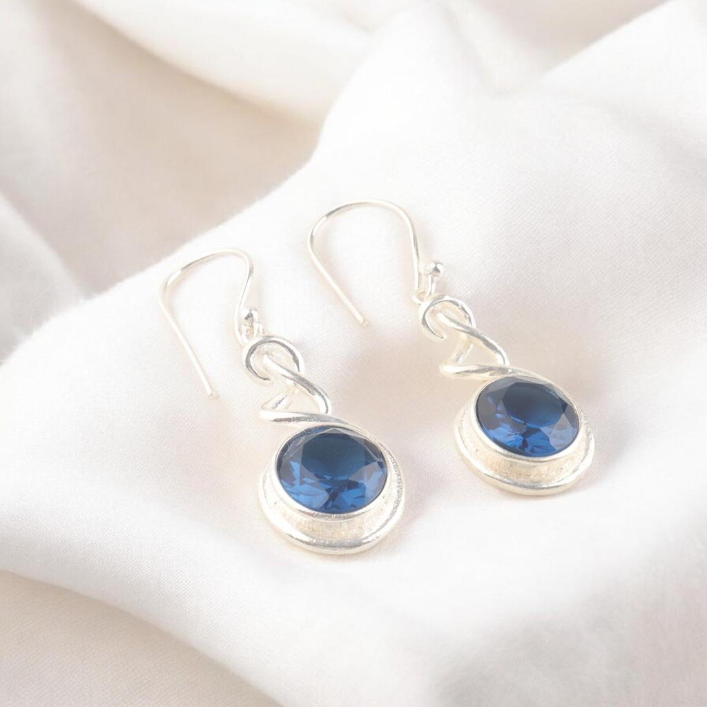 Натуральный лондонский голубой топаз, драгоценный камень, серебро 925 пробы, серьги-подвески для нее CE-14-11
