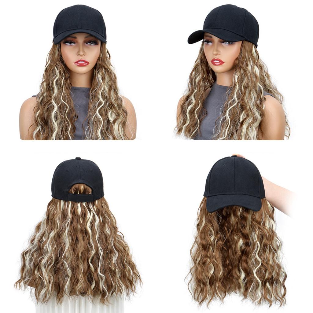 Baseball Cap One-piece Medium Length Water Wave Wig 17 Inch Curly Wave Hair Piece For Women Girls