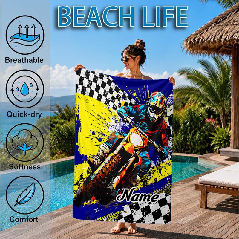 Custom Name Cartoon Excavator Beach Towel Microfiber Beach Towel, Lightweight and Quick-Dry, for Summer Travel, Swimming Pool Gift