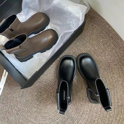 Осень/Зима Короткие ботинки челси Труба сигареты Ботинки Мартина Узкие ботинки Толстый каблук Ботинки на платформе Женские