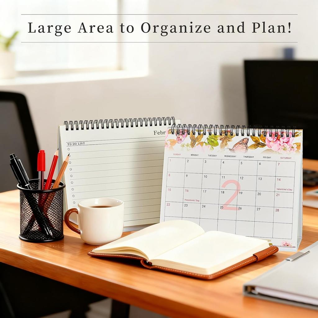 Desk Calendar 2026-2027, Small Desktop Calendar 6.8" x 8"with Floral Design, 18-Month Flip Calendar with Daily Blocks for Teacher, Office & Home,