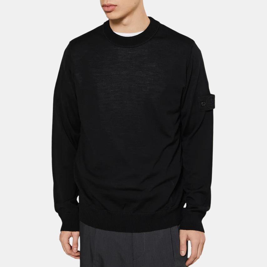STONE ISLAND Мужской свитер с длинным рукавом, однотонный, с круглым вырезом, черный K1S15-5100066-S00FC-V0029