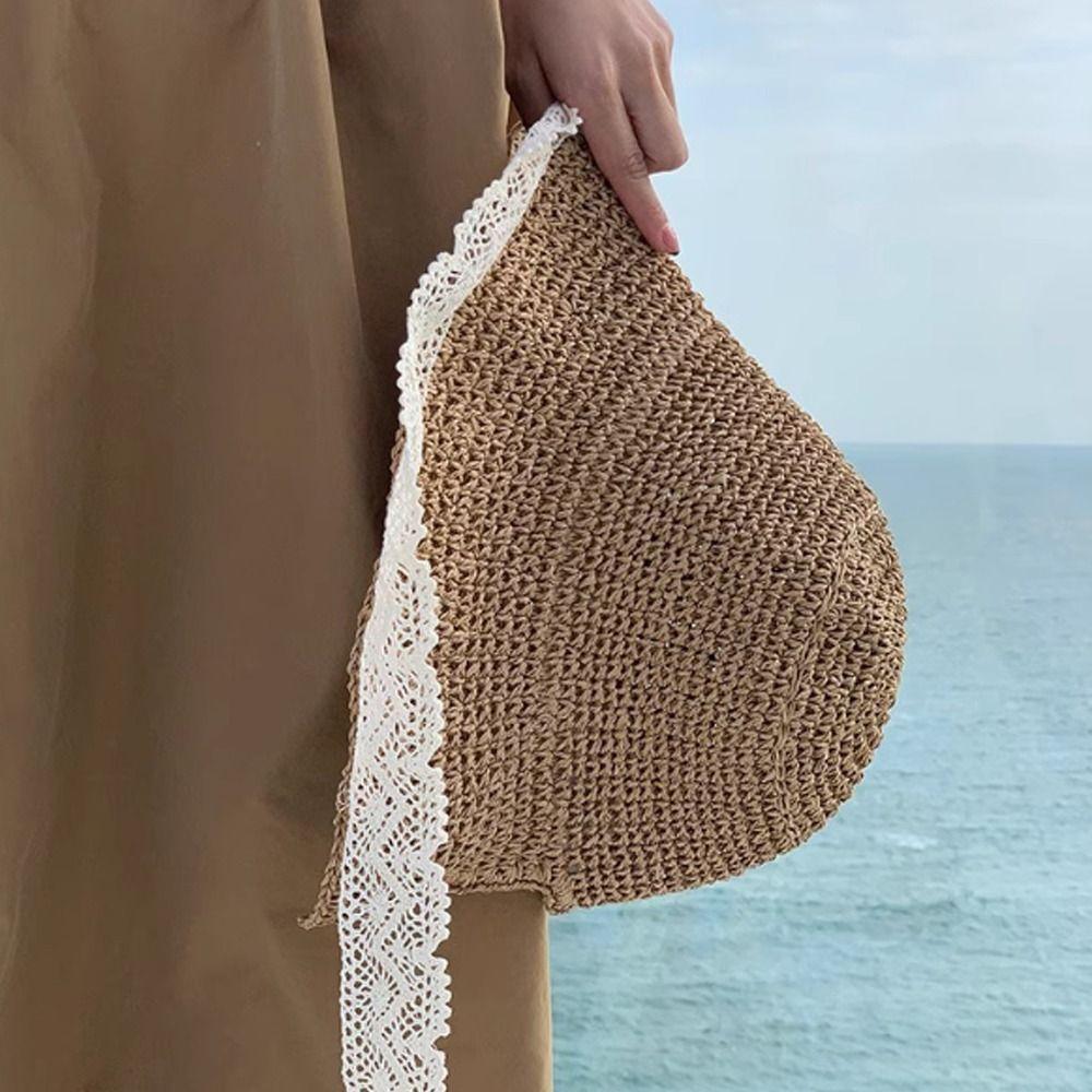 Foldable Lace Trim Hats Sun Protection Straw Sun Visors High Quality Straw Hat Women Girls