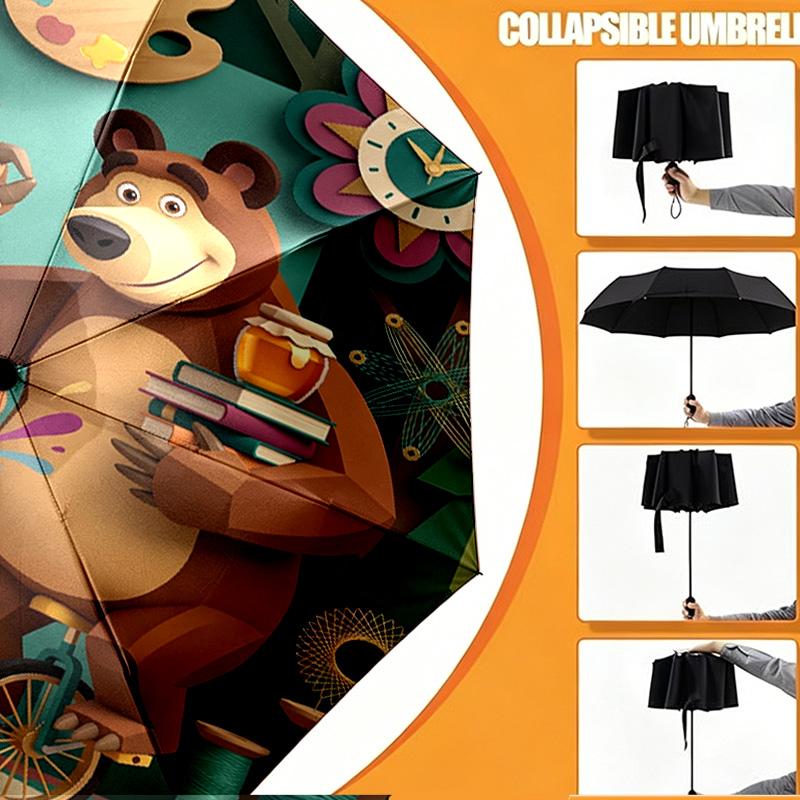 Masha and the Bear Print Umbrella Automatic Opening/ Closing - Portable Foldable Design - Daily use for Travel/Outdoor - Gift for Birthday