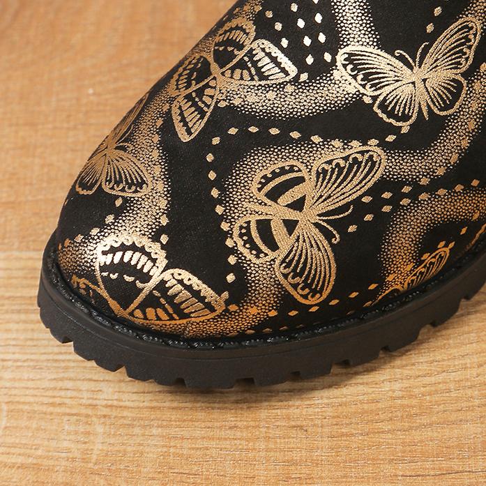 Повседневные женские ботинки с принтом бабочки, новинка 2024 года, модные ботинки большого размера с эластичными обручами на квадратном каблуке и короткими рукавами