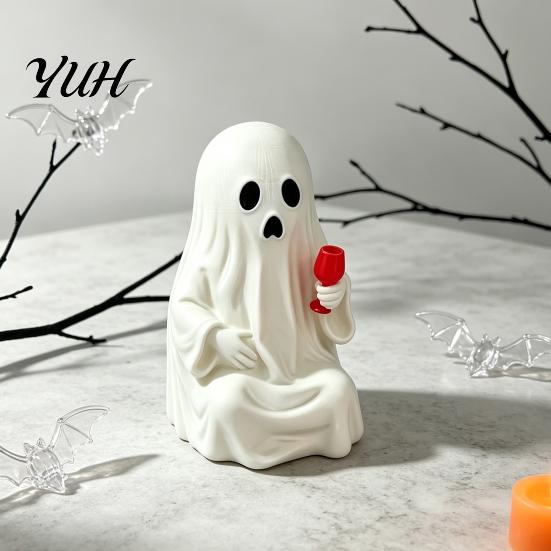 Compact Ghost Figurines for Windows 3D Printed Figurine with Wine Glass, Funny Halloween Desktop Prank Ornaments Parties Decor Statue, Novelty
