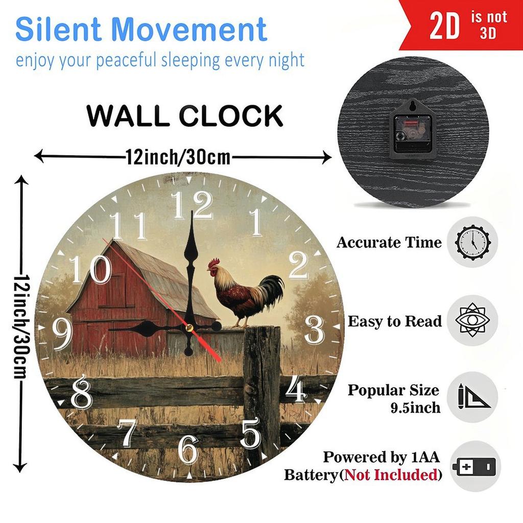 30x30cm Large Round Custom Wooden Wall Clock with Laser Engraved Logo and Numbers