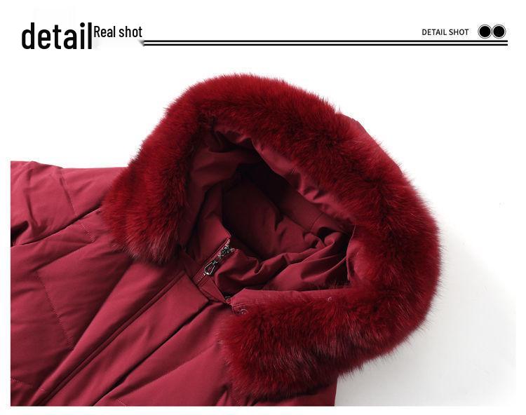 2021 Женский пуховик средней длины в корейском стиле с воротником из натурального меха - Модный для женщин среднего и пожилого возраста
