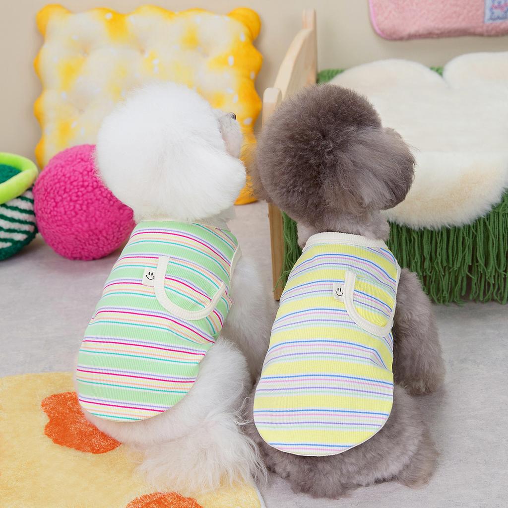 Spring and summer pet cat anti-hair loss Schnauzer Teddy small dog dog clothes striped cotton 11 pocket vest