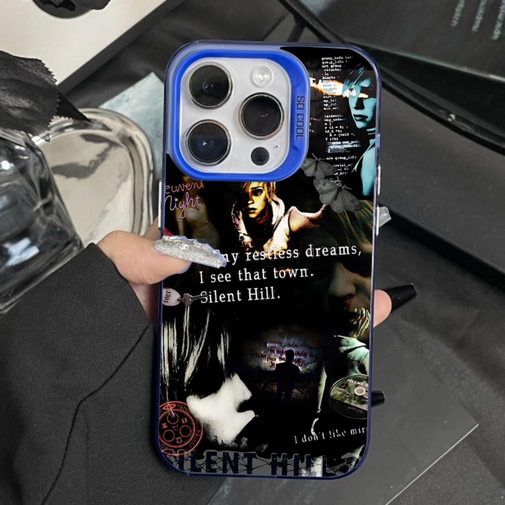 S-Silent Horror Hill Game Phone Case For iPhone 16,15,14,13,12,11,Pro,Max,Plus,Mini,XS,SE Anti Fall Blue Matte Hard Bumper