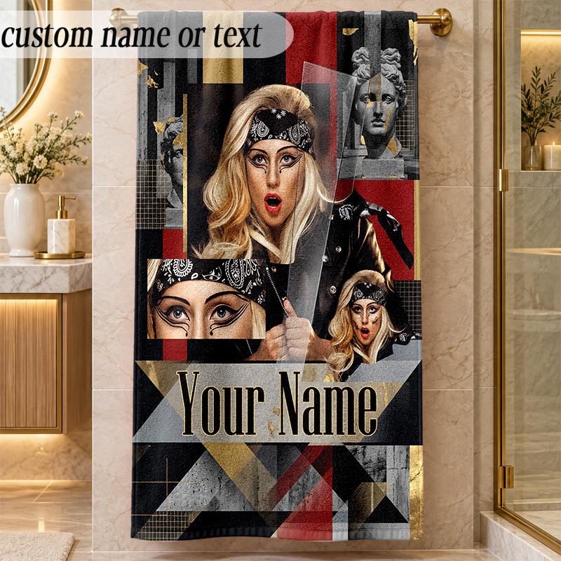Beach TowelLady Gaga Custom Name Text Personalized Soft Towel for Beach Pool Indoor Home Decor Gift