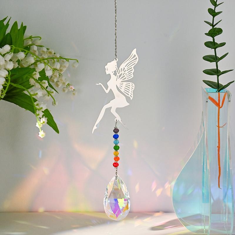 Crystal Suncatcher Sun Moon Tree Wind Chime Prisms Hanging Angel Butterfly Pendants Rainbow Chaser Garden Decor Window Drop Bell