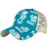 Cactus Pattern Mesh Cap Ponytail Hat Casual Outdoor CZA003 [White Fang] Women's (Blue)