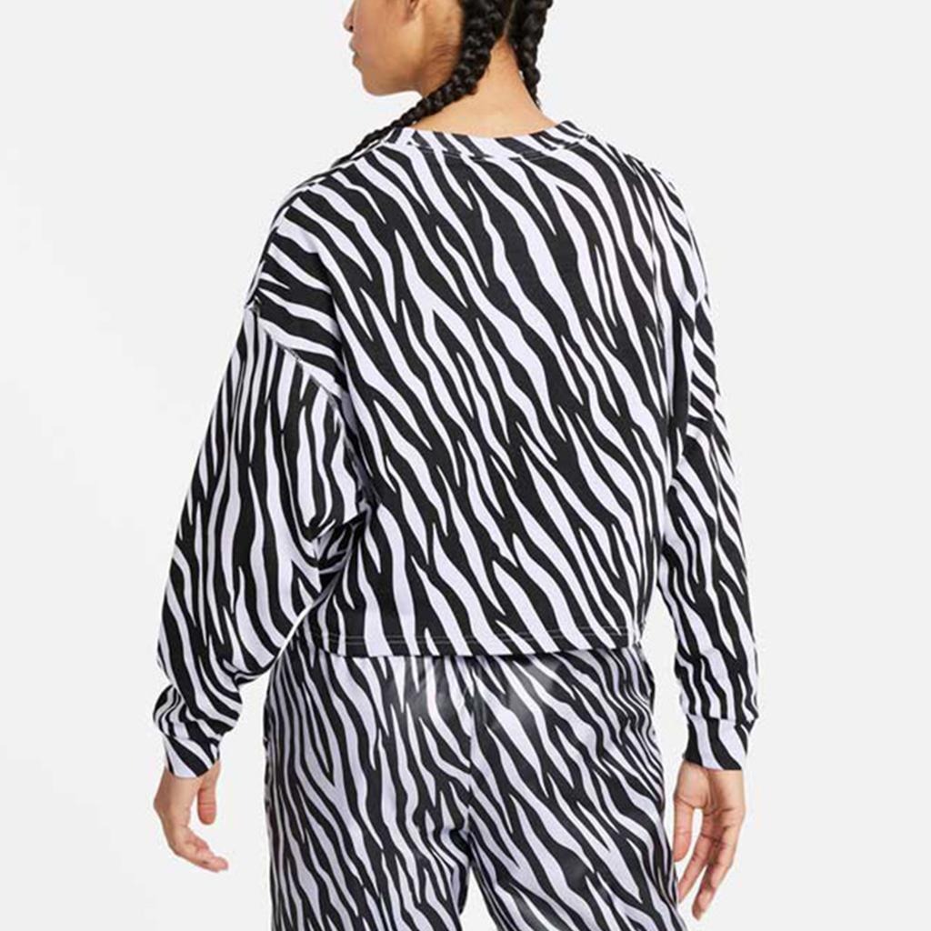Nike Nsw Icn Clsh Casual Sports Zebra Print Crewneck Sweatshirt Women Sweatshirt Black DC6899-596