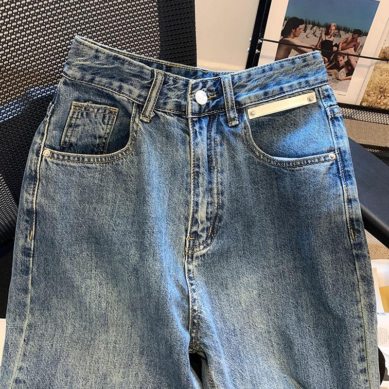 Denim Trousers Vintage Wide Leg Pants Women Korean Straight Long Pants High Waist Casual Loose  Autumn