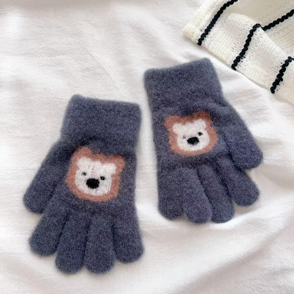 Children's Cartoon Bear Gloves for Winter Warmth New Five Finger Full Finger and Two Finger Warm Gloves for Boys