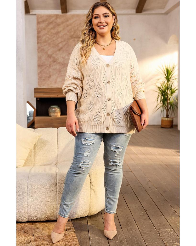 Azura Exchange Абрикосовый плюс размер вязаный ажурный кардиган на пуговицах